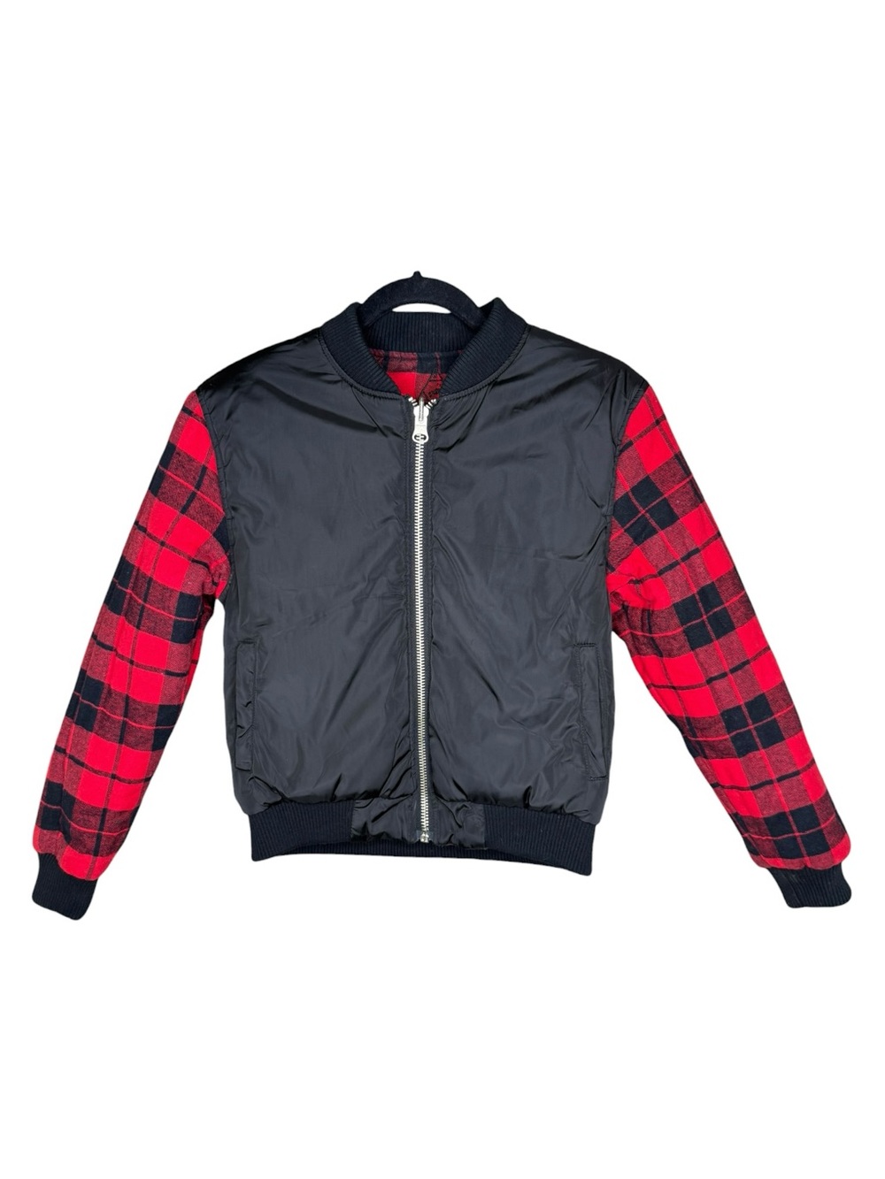 Y2K: UNIF 𖤐 Plaid Reversible Baddie Bomber Jacket 𖤐 Red Buffalo Plaid Black 𖤐 S - Picture 9 of 16
